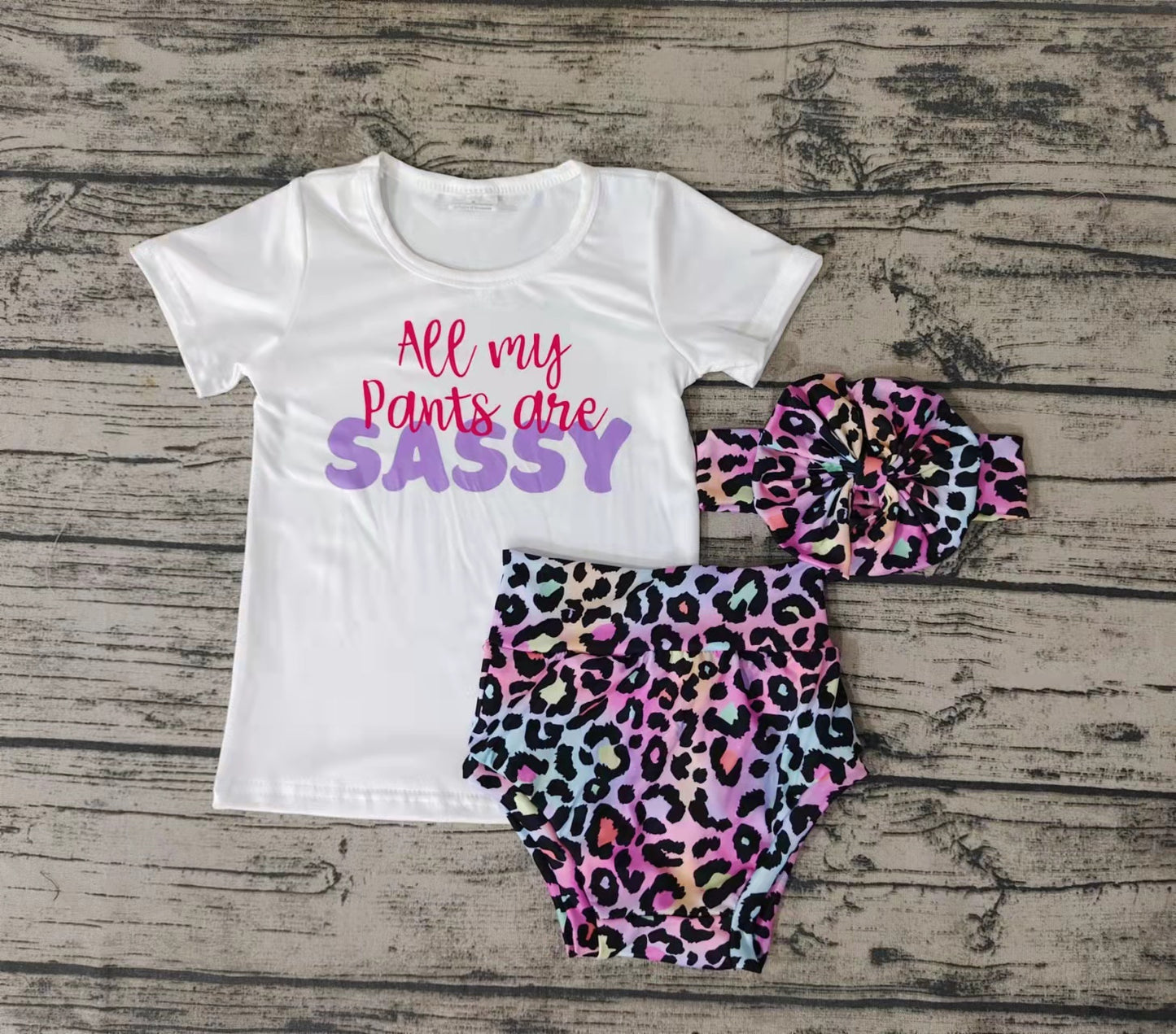 Baby girls sassy leopard summer bummie sets(can choose headband here)