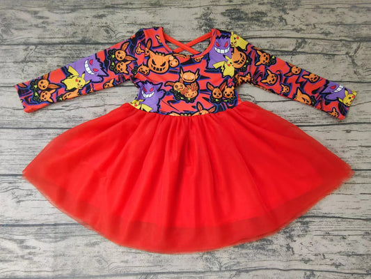 Baby girls Halloween pumpkin tutu long sleeve dresses
