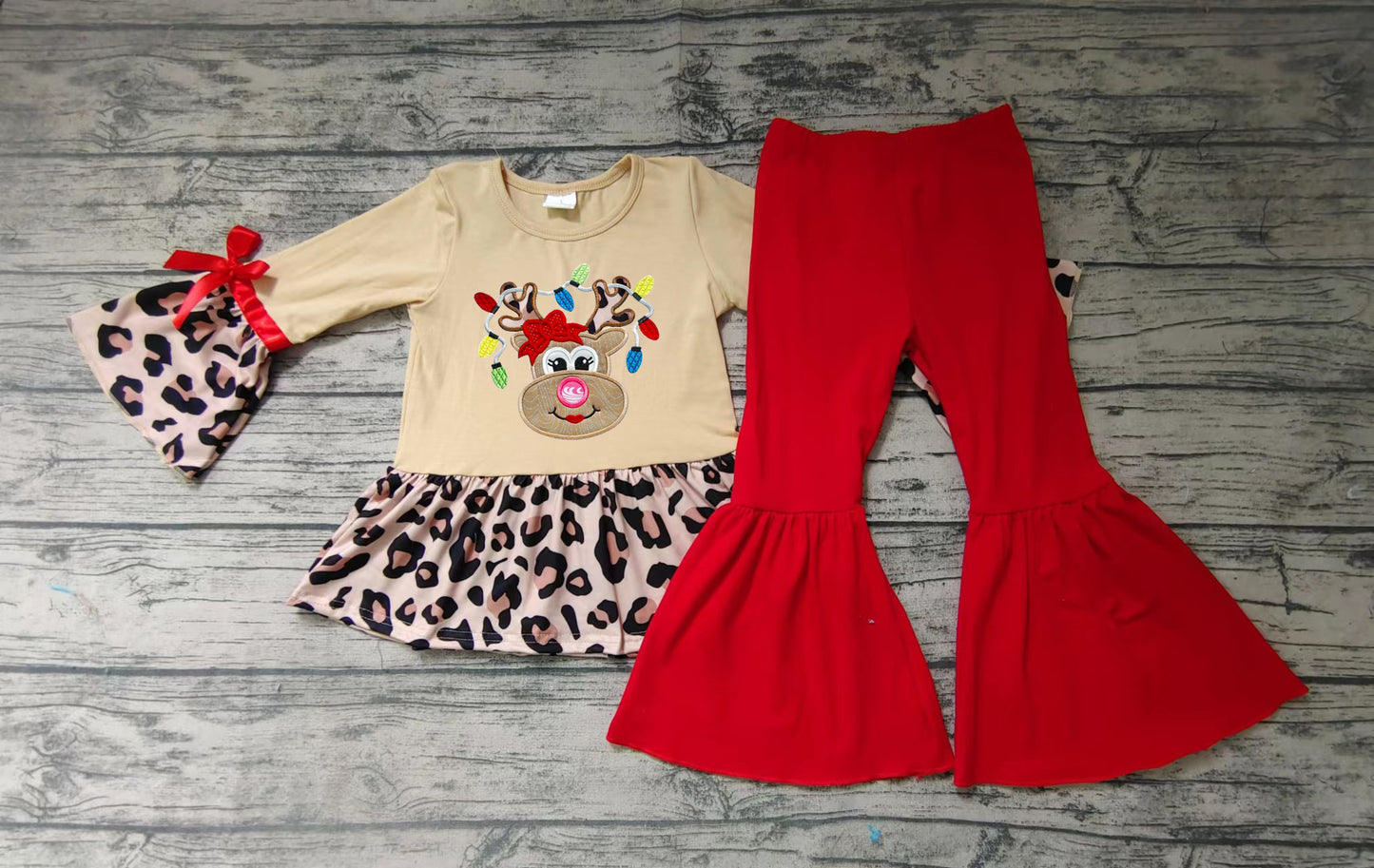 Baby girls Christmas deer red tunic pants clothes sets