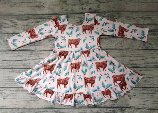 Baby girls western highland cow twirl dresses