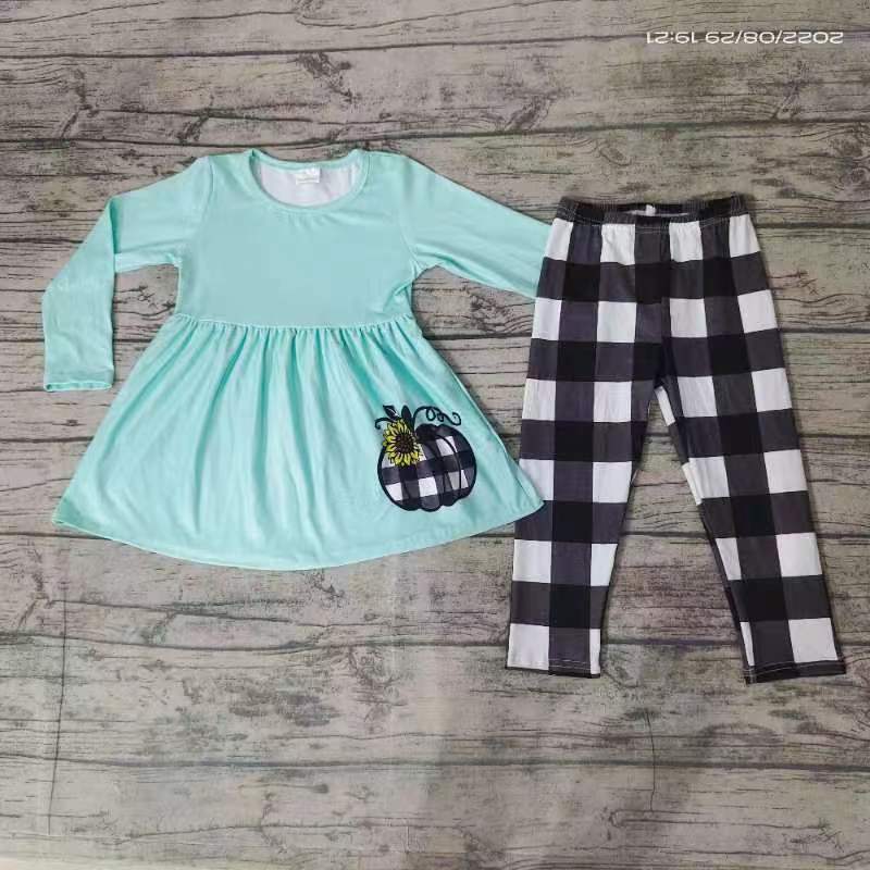 Baby girls pumpkin plaid legging clothes sets