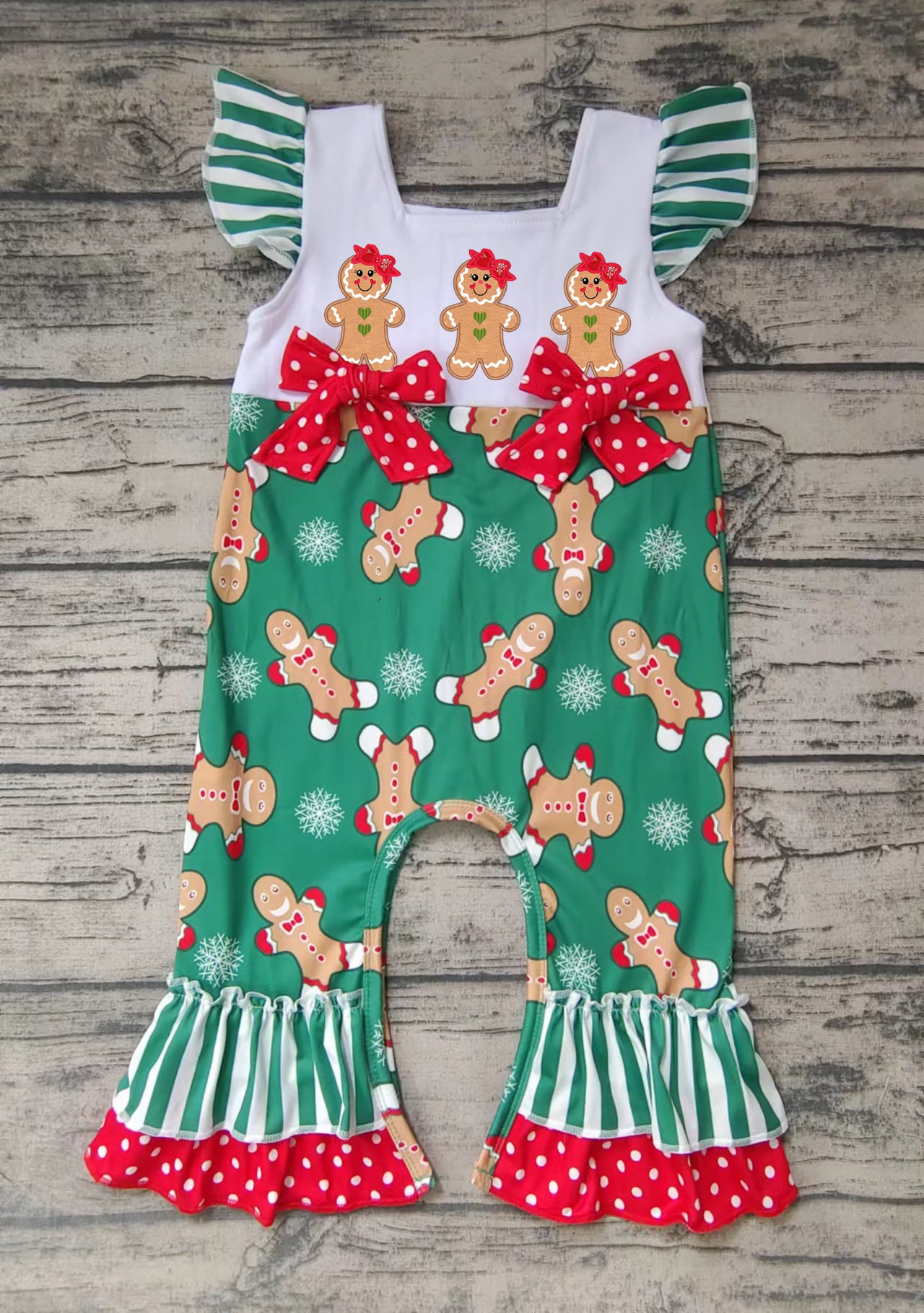 Baby girls gingerbreads Christmas ruffle rompers