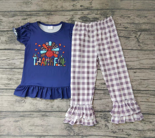 Thanksgiving thankful baby girls pants clothes sets