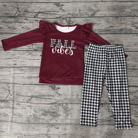 baby girls fall vibes wine plaid pants sets preorder