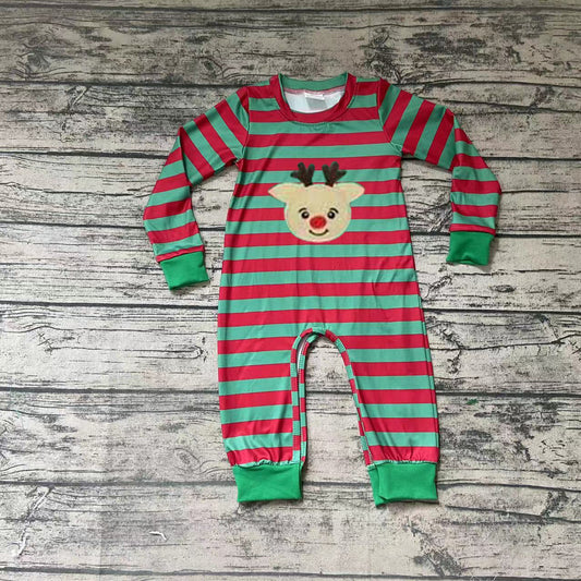 Christmas green red deer embroidery baby boys rompers