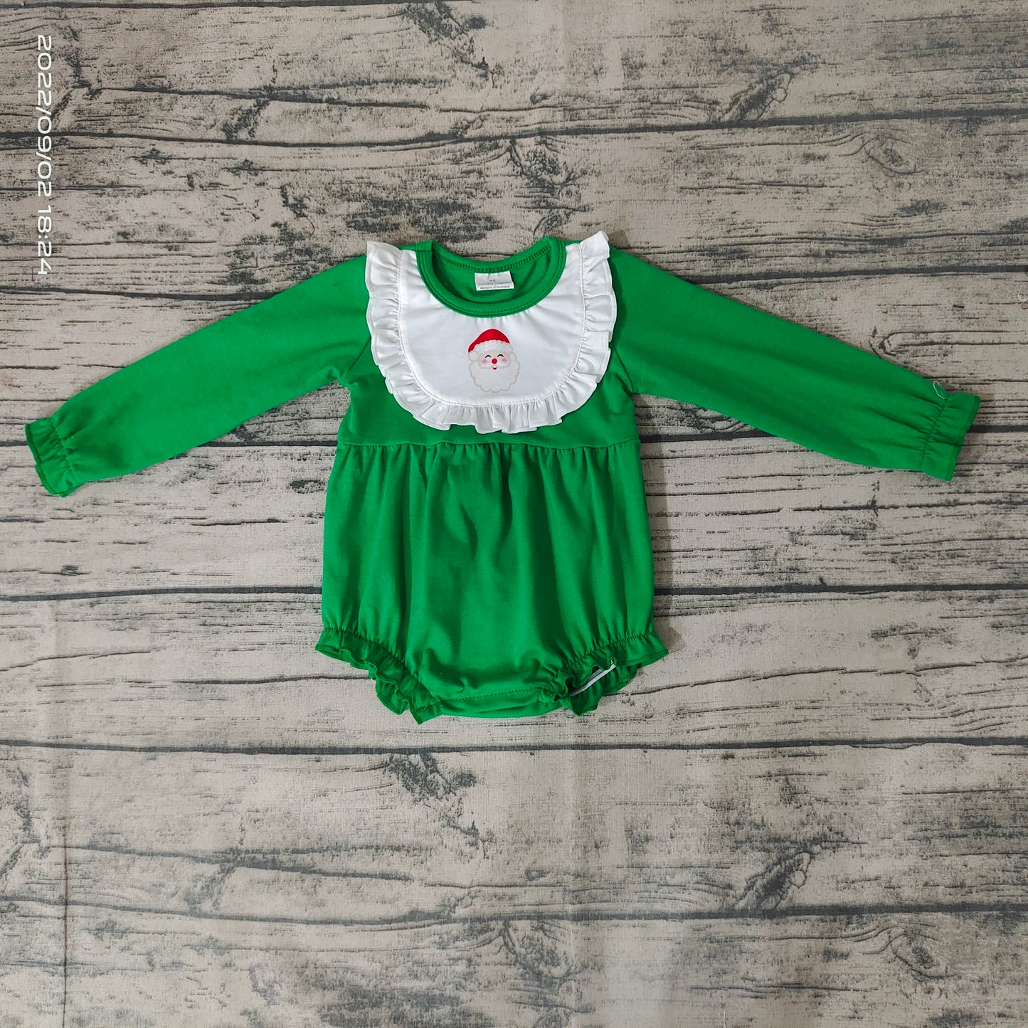 Baby girls green santa Christmas rompers