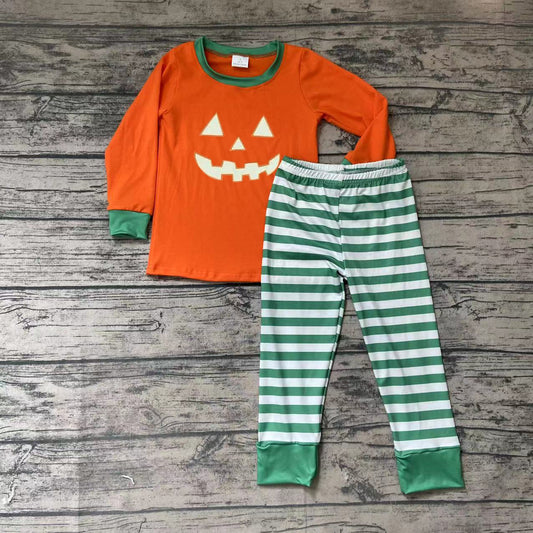 Halloween baby boys orange face ruffle pants pajamas sets
