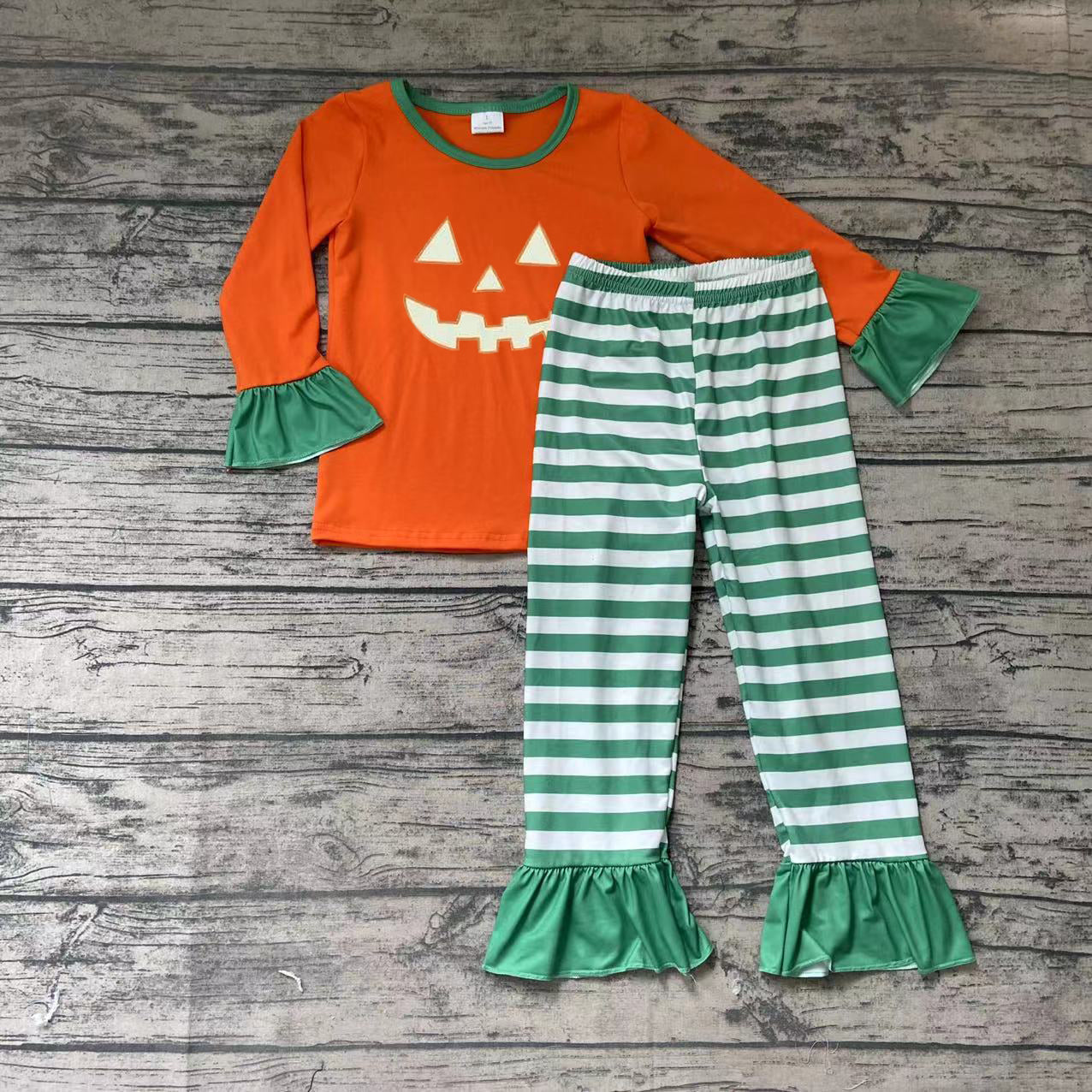 Halloween baby girls orange face ruffle pants pajamas sets