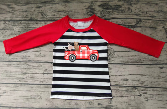 Baby Boys farm tractor red stripe shirts