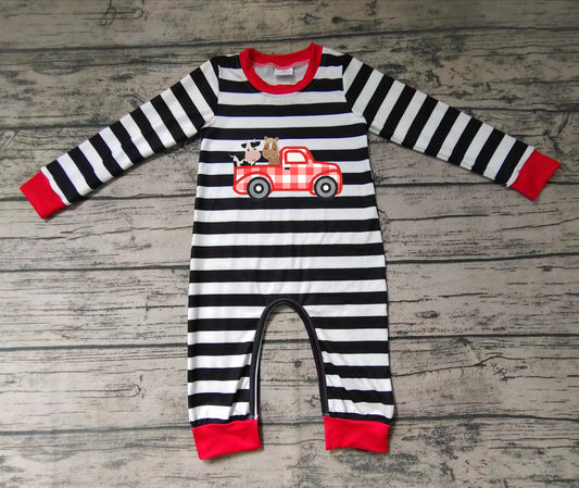 Baby boys farm tractor stripe ruffle rompers