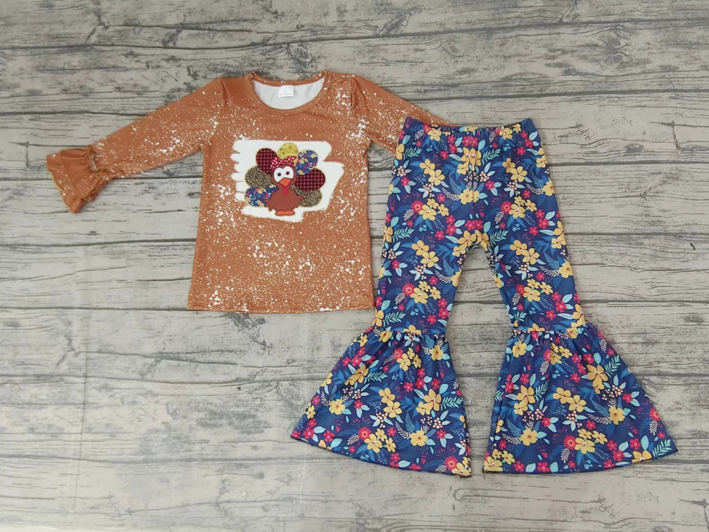 Baby Girls thanksgiving turkey floral bell pants clothing sets