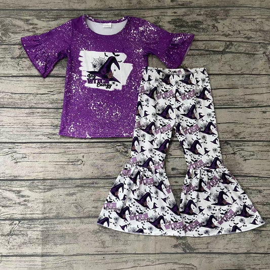 Baby Girls Halloween purple hat Big witches energy bell pants sets