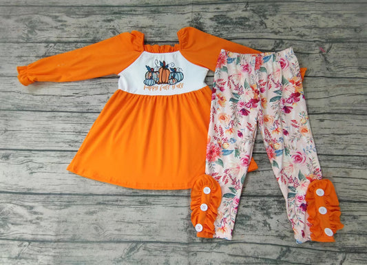 Baby Girls orange floral pumpkin ruffle pants sets