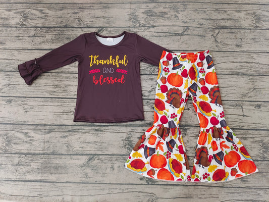 Baby Girls thankful and blessed thanksgiving pants sets