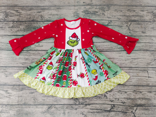 Baby girls Christmas cartoon stripe twirl dresses