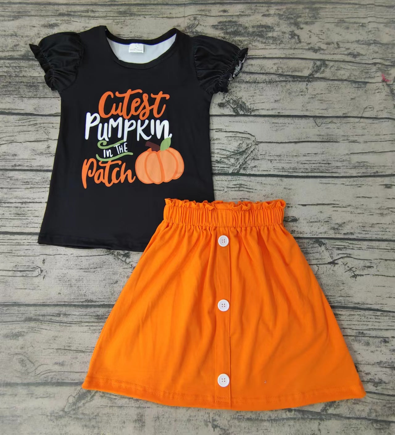 Cutest pumpkin in the patch baby girls black top skirt sets
