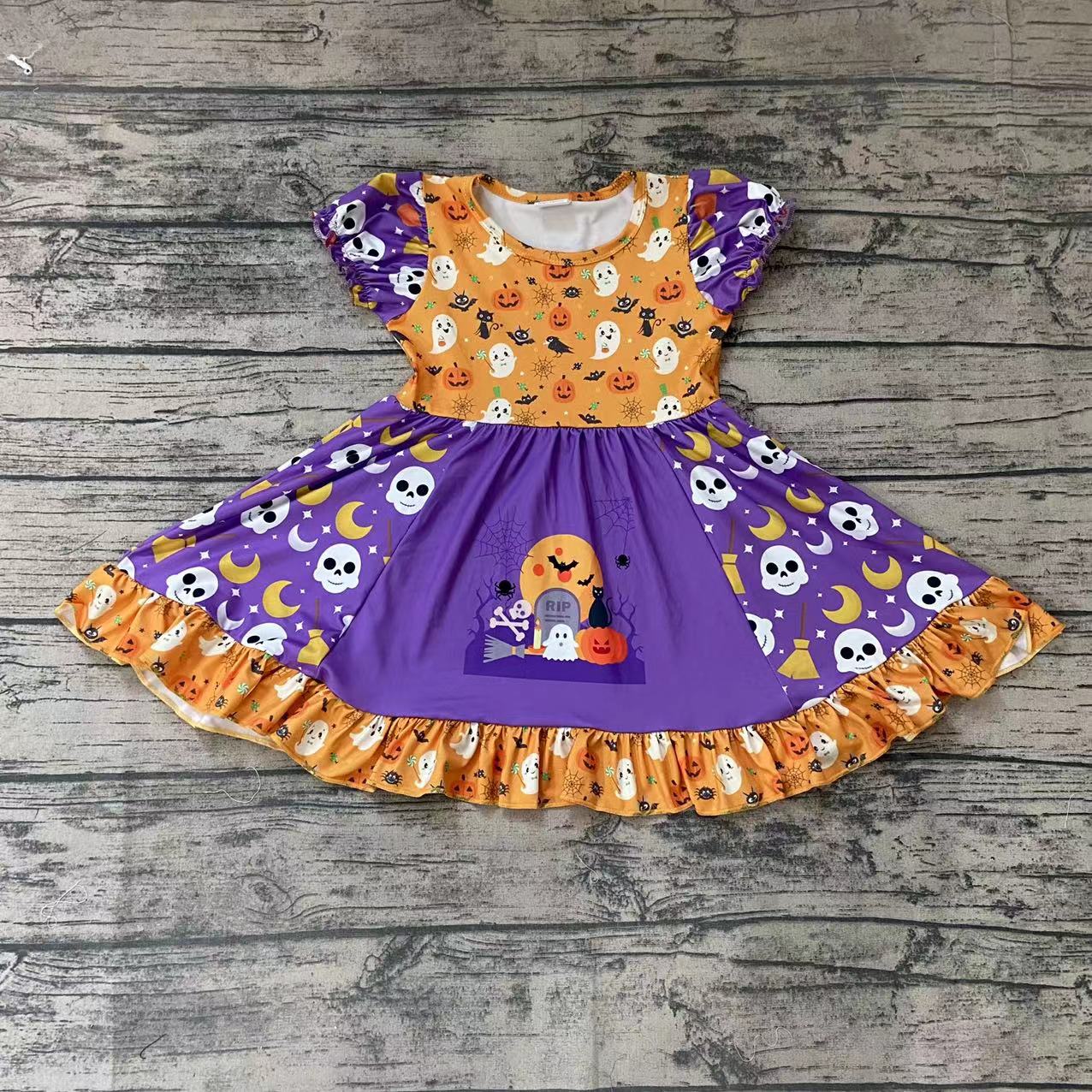Baby girls pumpkin halloween ghost twirl dresses
