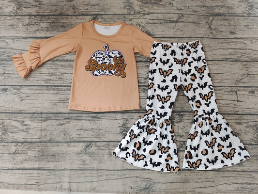 Baby girls fall brown Halloween pumpkin pants sets