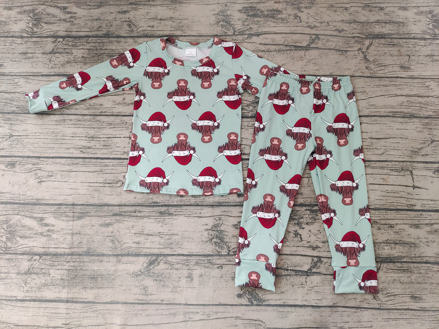 Baby Kids Christmas green cow pajamas clothing sets