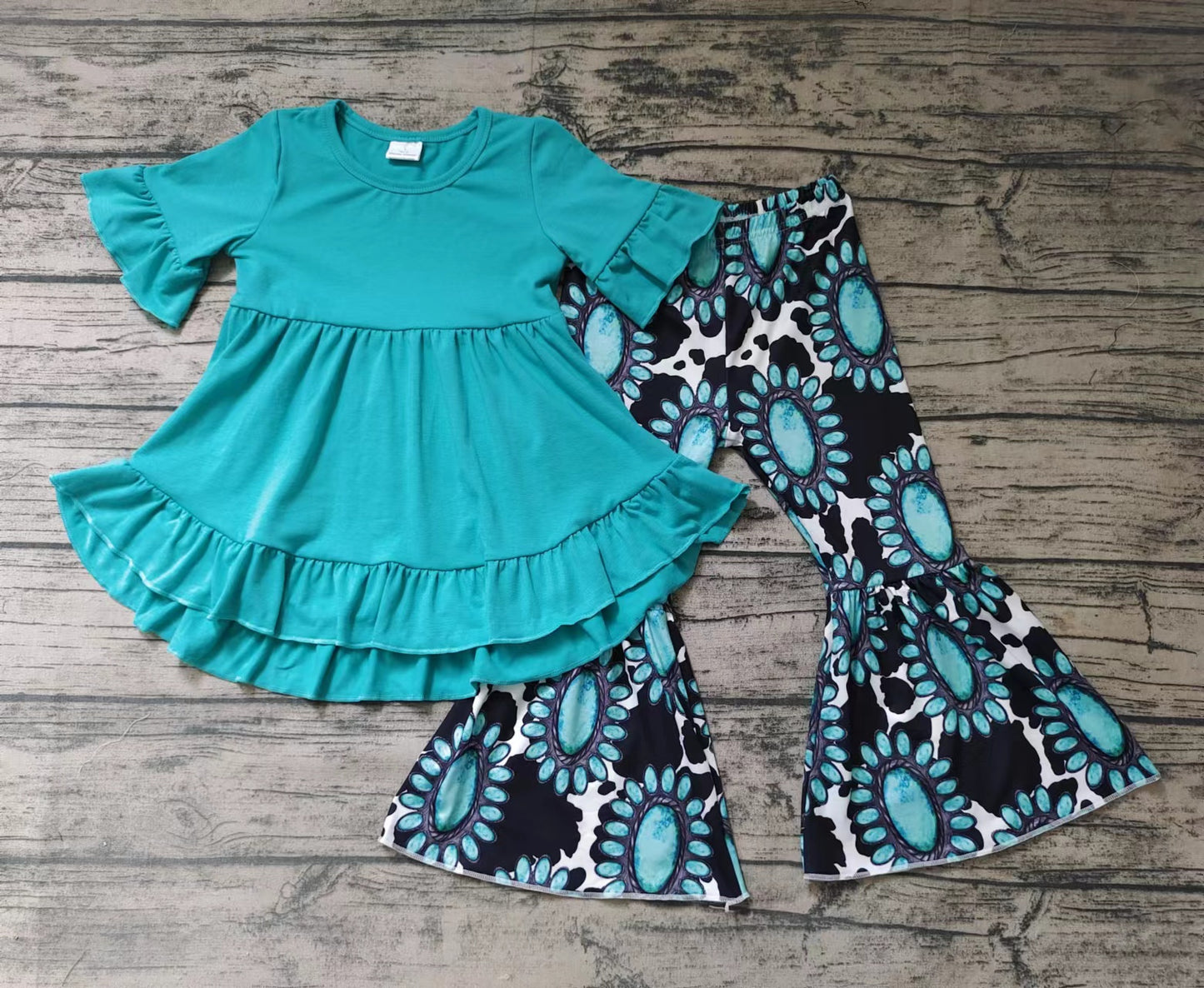 Baby girls turquoise hi-low tunic bell pants clothes