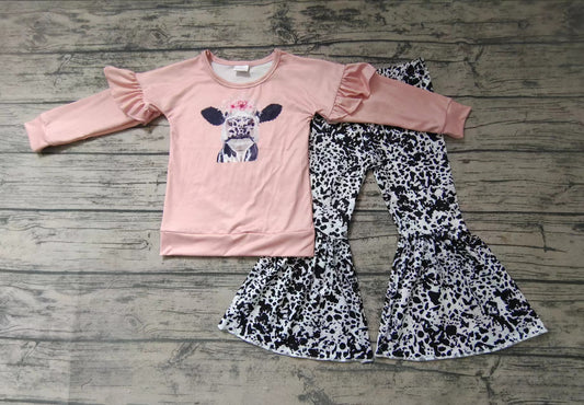 Baby girls fall pink cow bell pants clothes sets