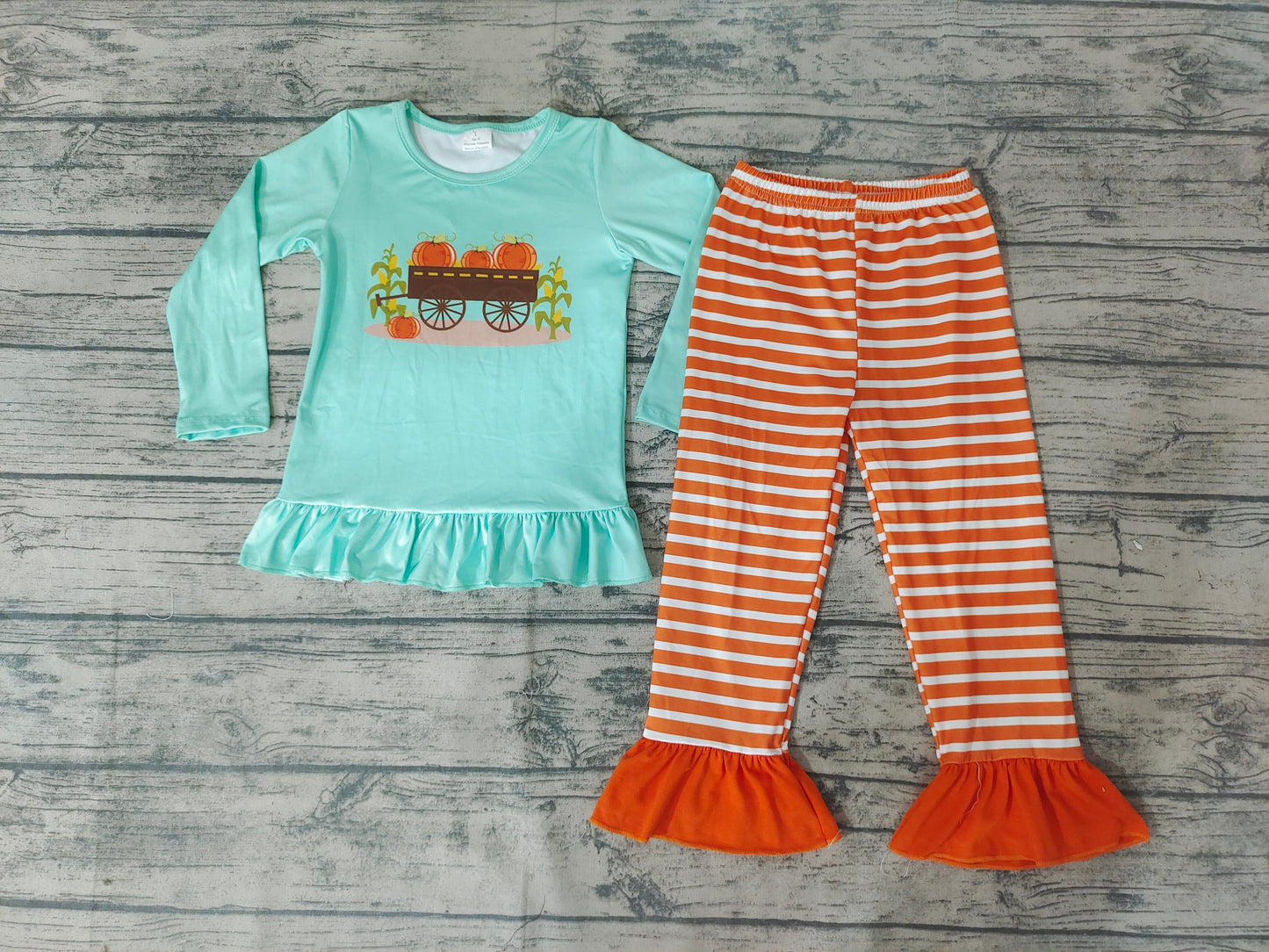 Baby girls pumpkin tractor ruffle clothes sets