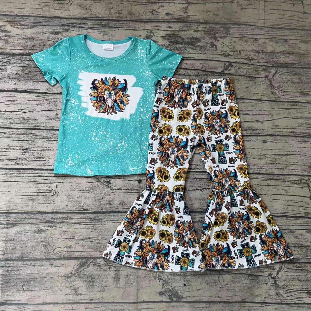 Baby girls western sunflower bell pants clothing sets