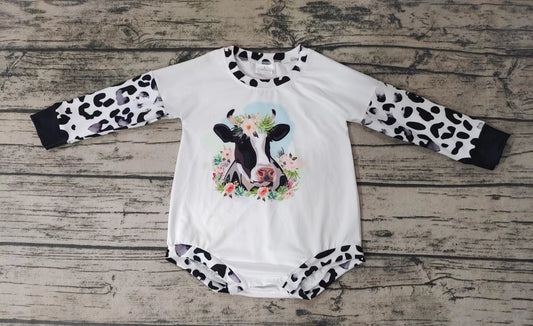 Baby girls cow leopard long sleeve rompers