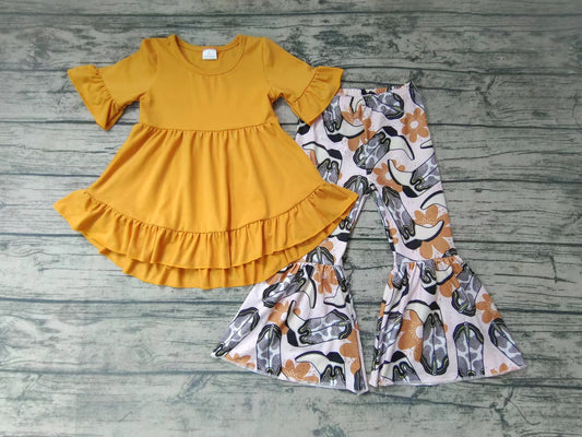 Baby Girls hi-low tunic bell pants boots western clothes sets