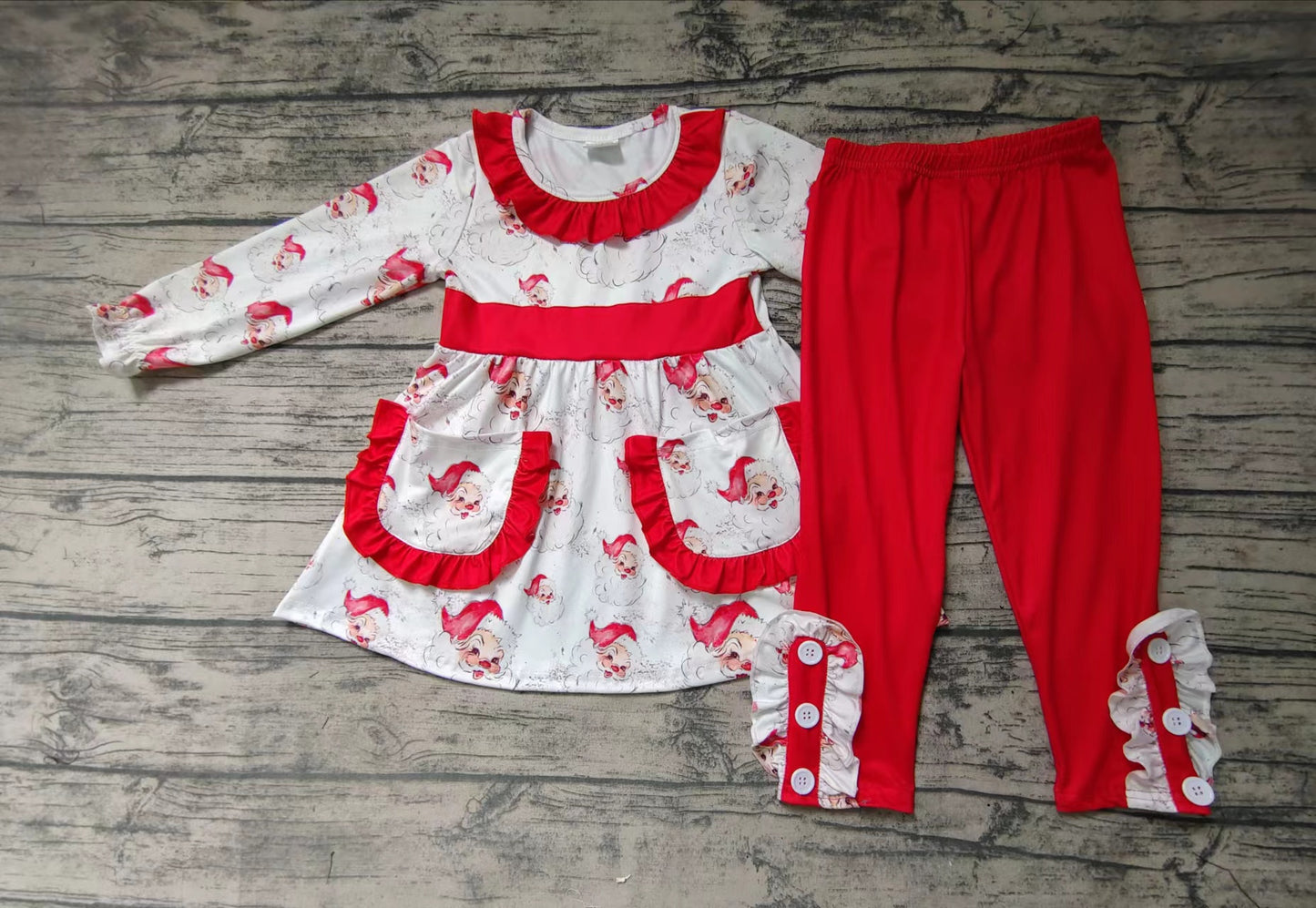 Baby girls Christmas santa pocket pants clothes sets