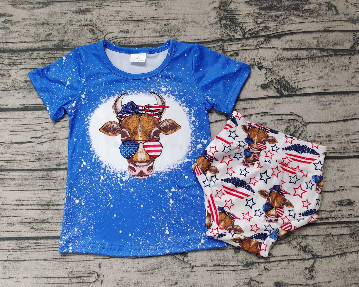Baby girls summer 4th of July cow bummie sets