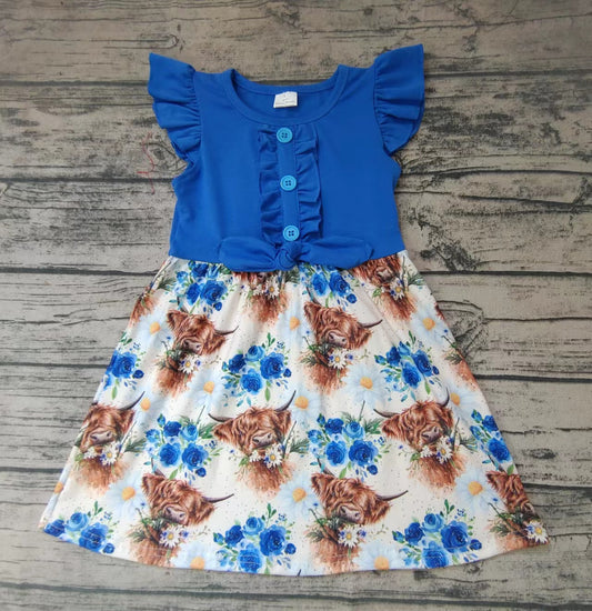 Baby girls western cow blue top dresses