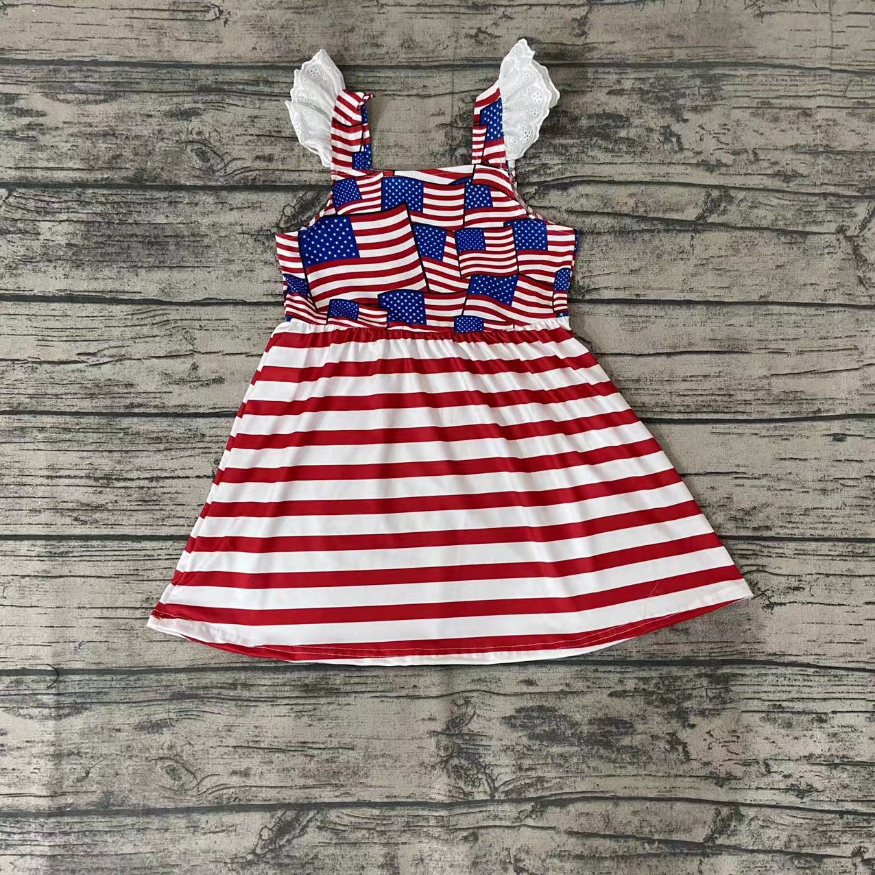 Baby girls summer strap 4th of july star red knee length dresses