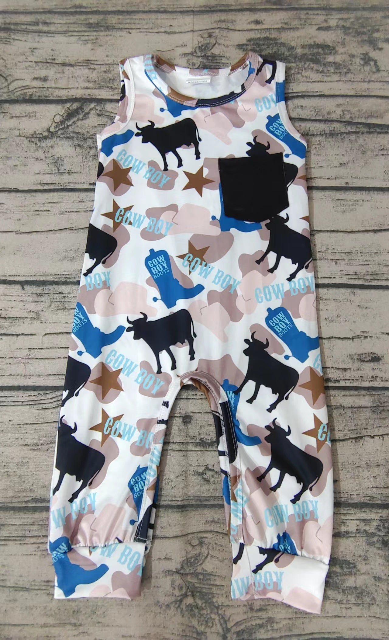 Baby boys cow western rompers