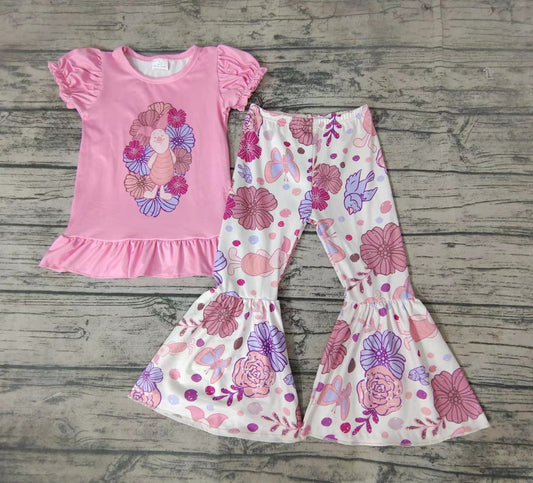 Baby girls cartoon pig bell pants sets