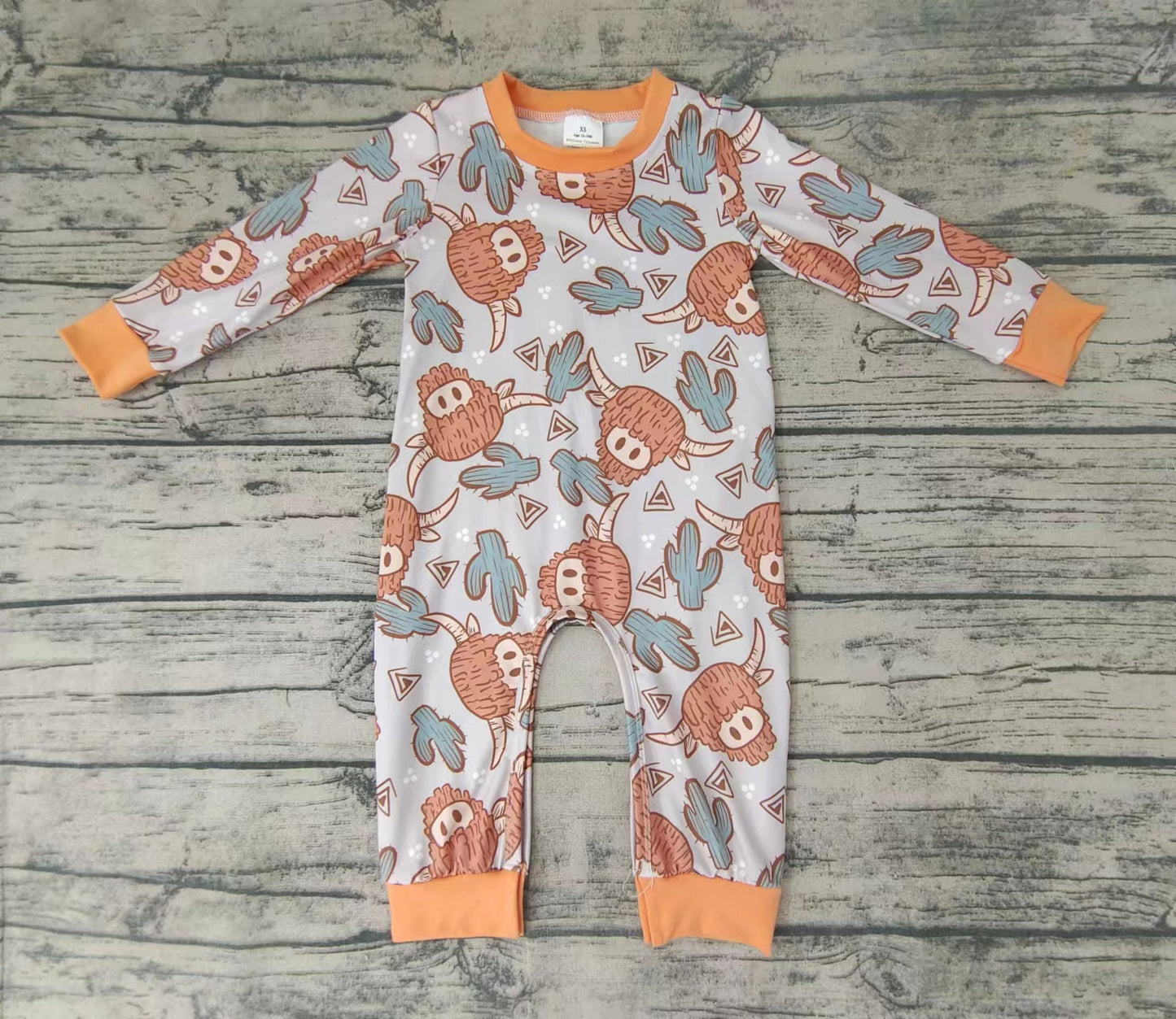 Baby girls western highland cow orange rompers