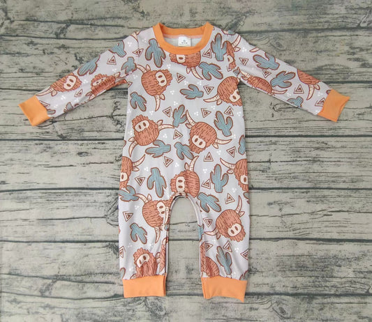 Baby girls western highland cow orange rompers
