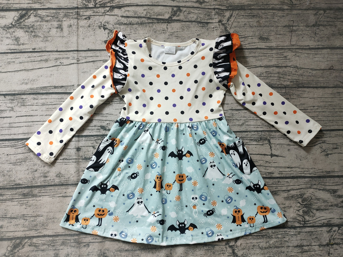 Baby girls long sleeve Halloween dots dresses