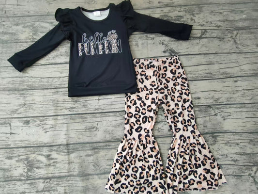 Baby girls Hello Pumpkin leopard top bell pants sets