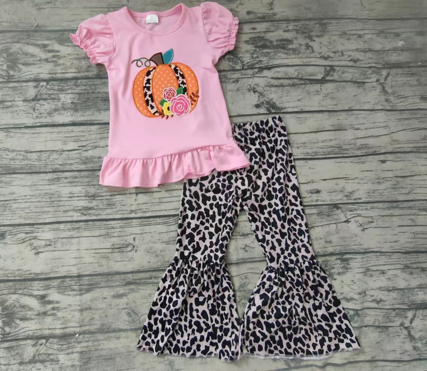 Baby girls fall pumpkin leopard pink pants clothes sets