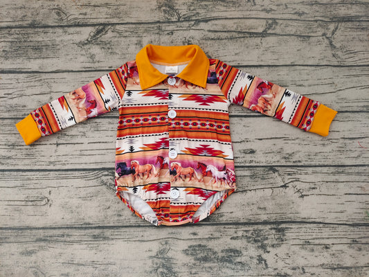 Baby Boys Western horse western long sleeve rompers