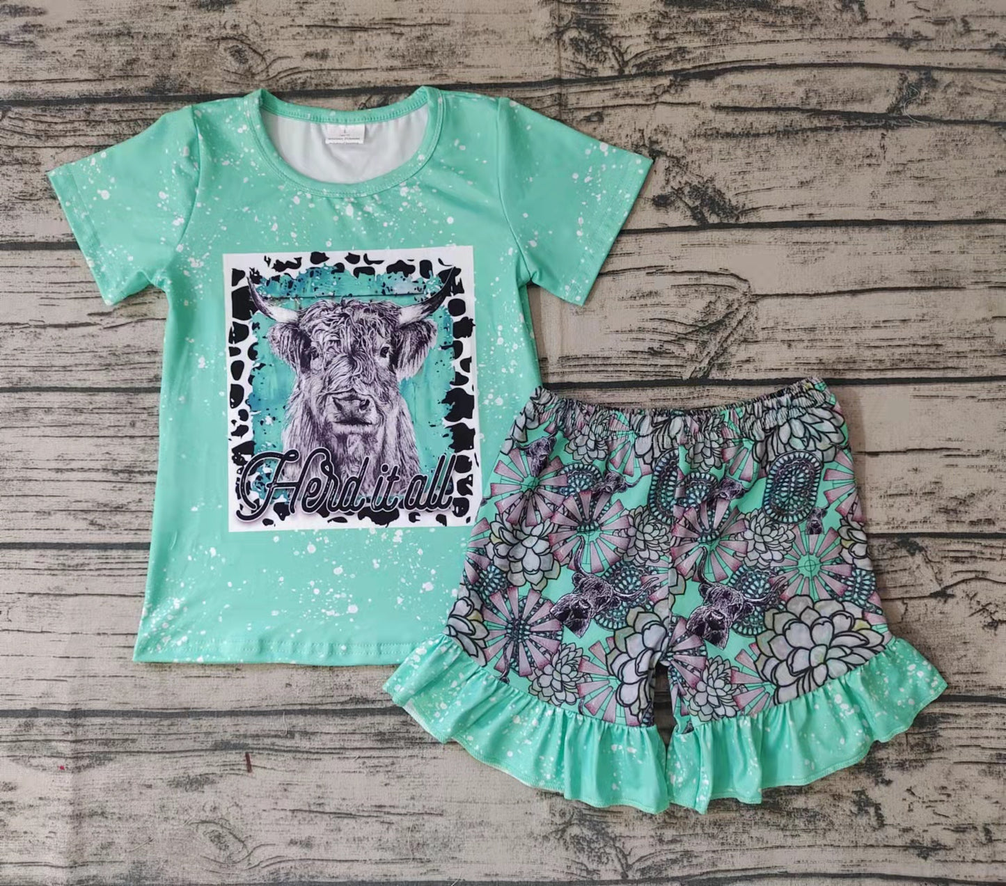 Baby girls cow leopard summer shorts sets