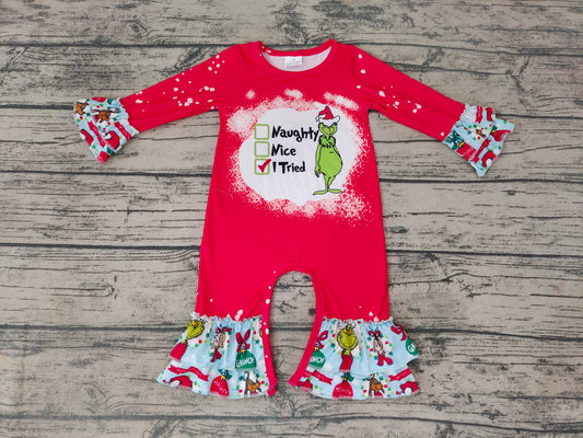 Baby girls Christmas naughty green rompers