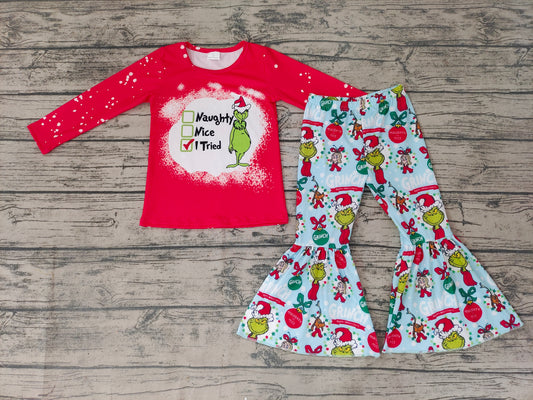 Baby girls Christmas naughty green bell pants sets