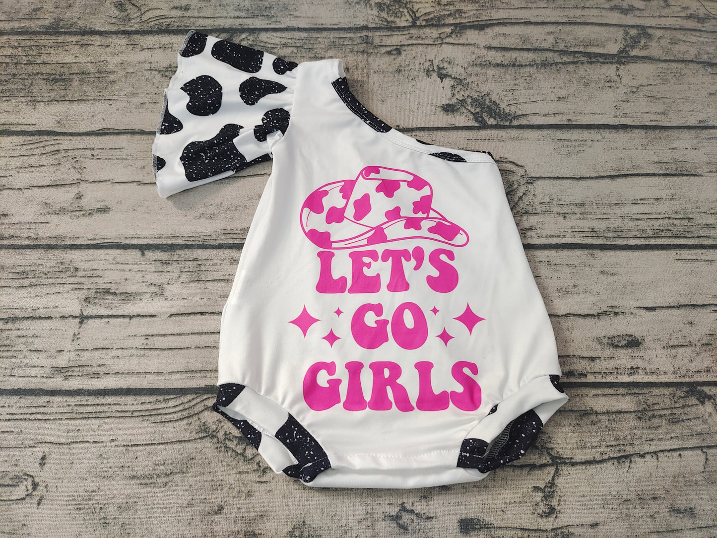 Baby Let's go girls one shoulder rompers