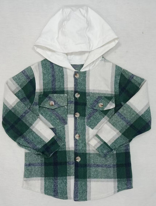 Baby kids green plaid hoodie pocket shirts Tops