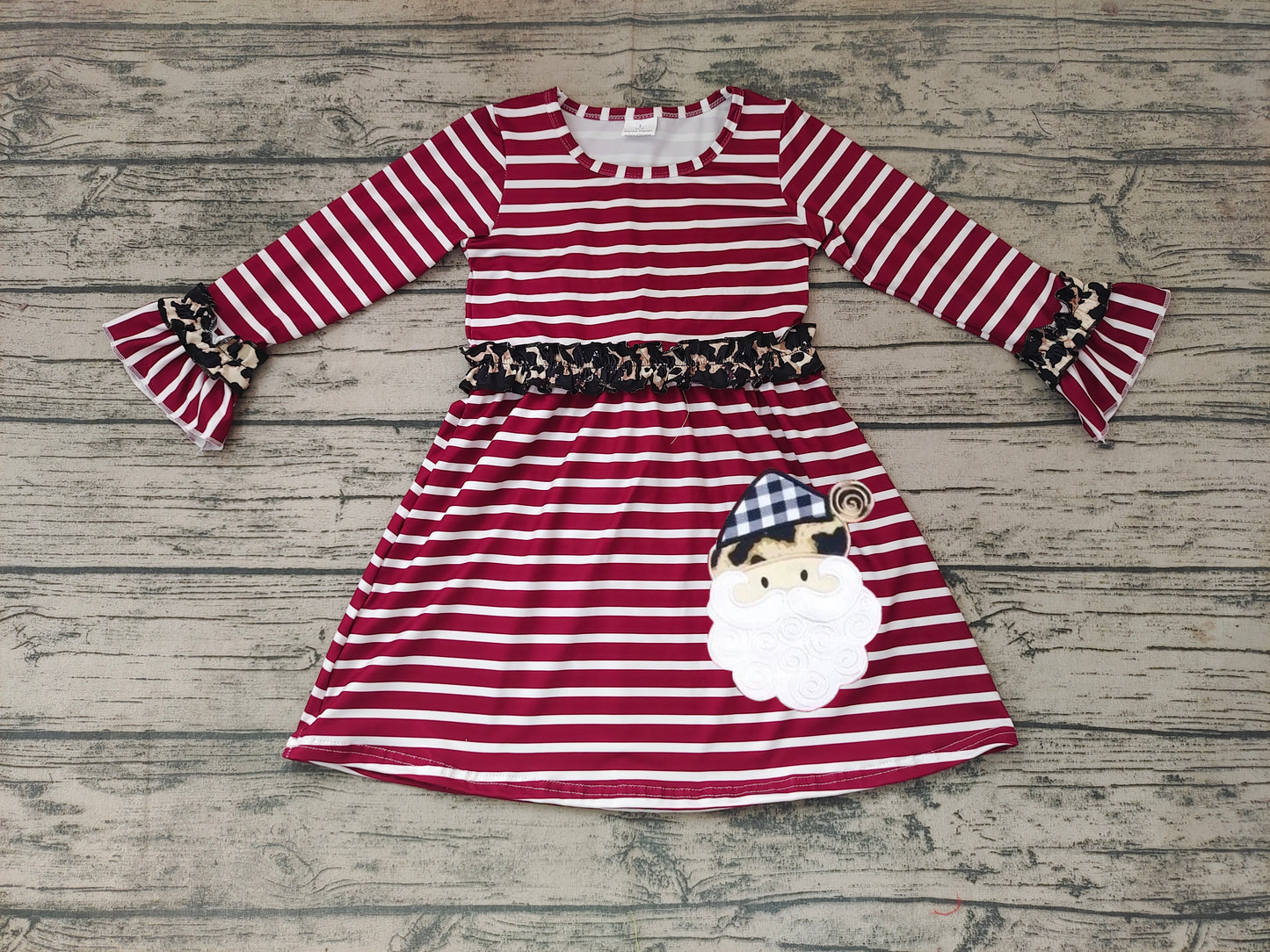 Baby girls Christmas wine stripe santa long sleeve dresses