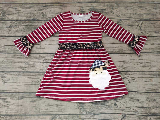 Baby girls Christmas wine stripe santa long sleeve dresses