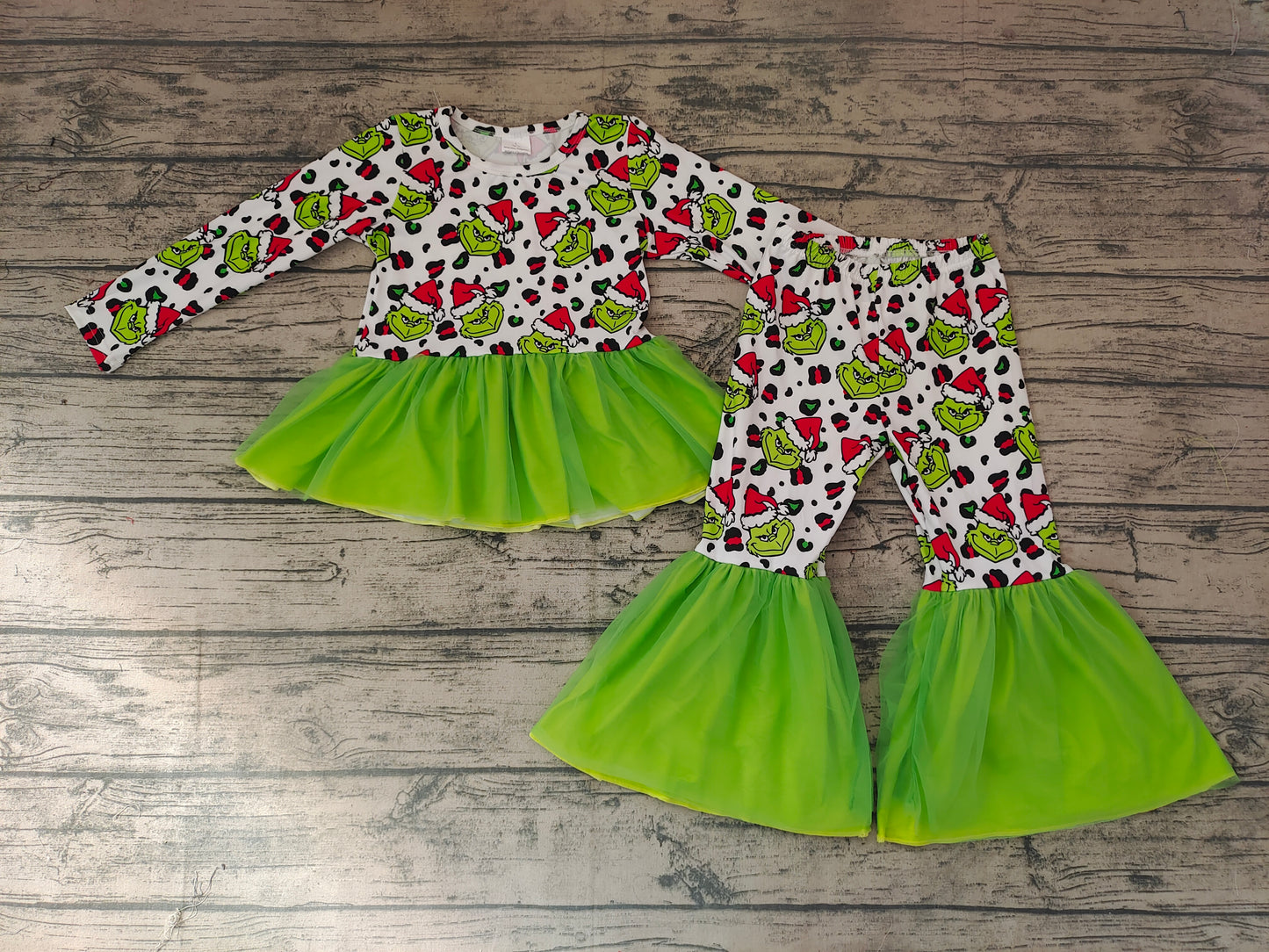 Baby girls Christmas green cartoon tutu bell pants sets