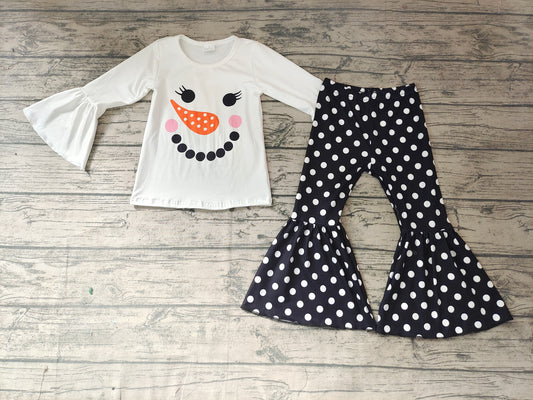 Baby Girls snowman shirt dots bell pants sets